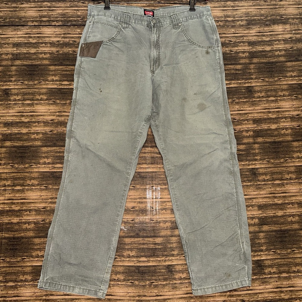 Wrangler Workwear Cargo Pants Mens 38x30 Green Riggs Ripstop Outdoor Distressed